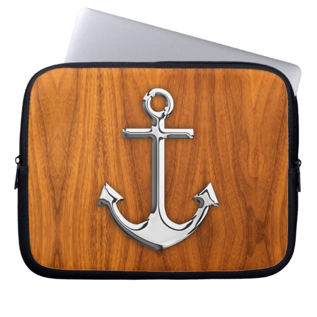 Chrome Style Anchor auf Teak Veneer Laptopschutzhülle (Vorderseite)