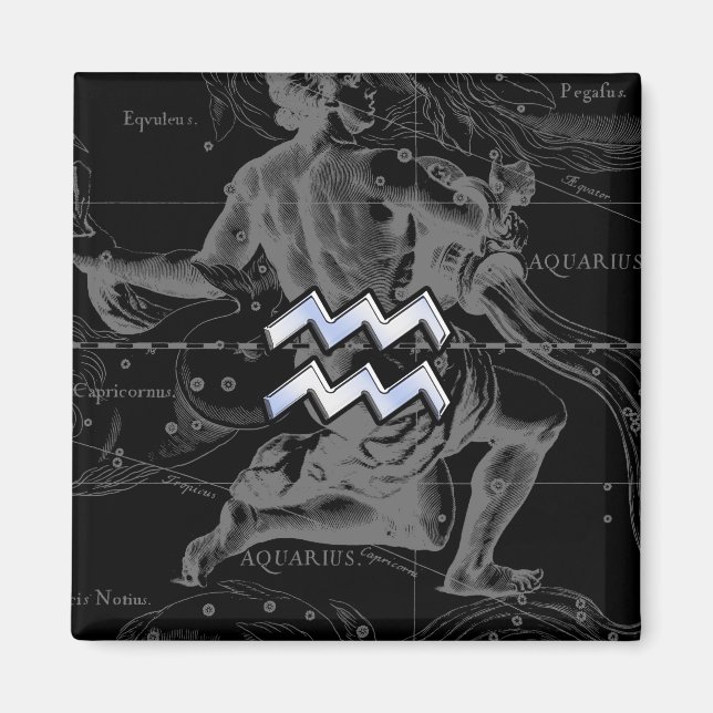 Chrome Style Aquarius Zodiac Symbol auf Hevelius Magnet (Vorne)