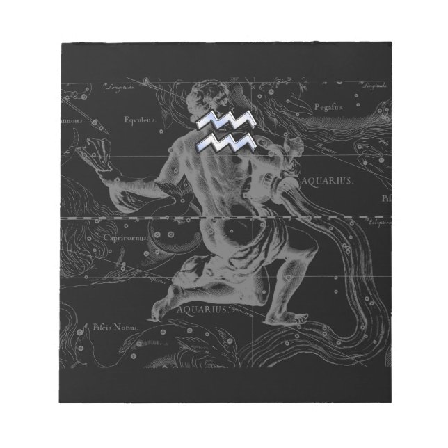 Chrome Style Aquarius Zodiac Symbol auf Hevelius Notizblock (Vorderseite)