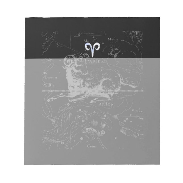 Chrome Style Aries Zodiac Sign auf Hevelius Notizblock (Vorderseite)