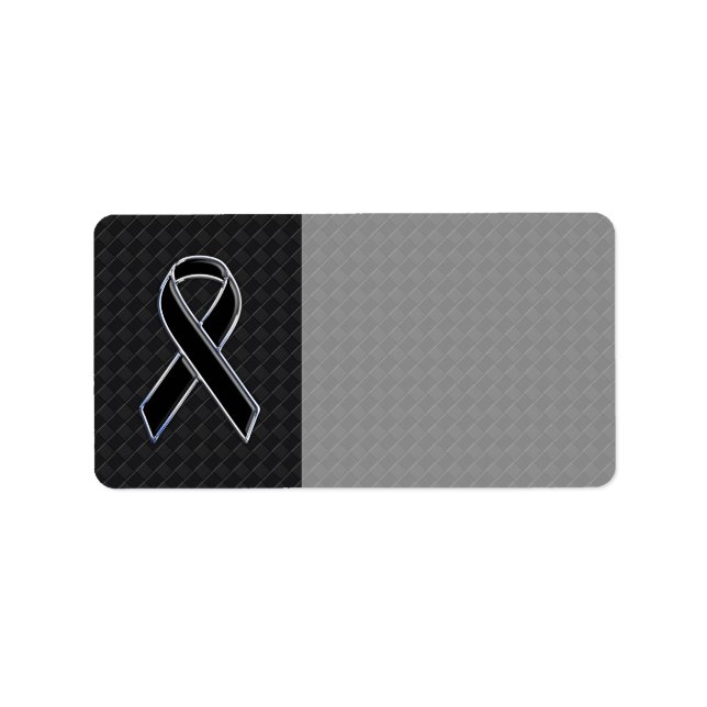 Chrome Style Black Ribbon Awareness Adressaufkleber (Vorne)