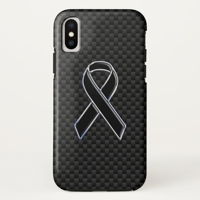 Chrome Style Black Ribbon Awareness Carbon Fibre Case-Mate iPhone Hülle (Rückseite)