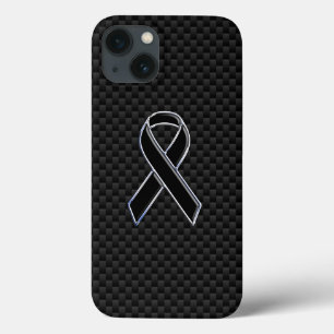 Chrome Style Black Ribbon Awareness Carbon Fibre iPhone 13 Hülle