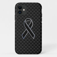 Chrome Style Black Ribbon Awareness Carbon Fibre