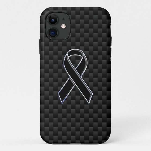 Chrome Style Black Ribbon Awareness Carbon Fibre Case-Mate iPhone Hülle (Rückseite)