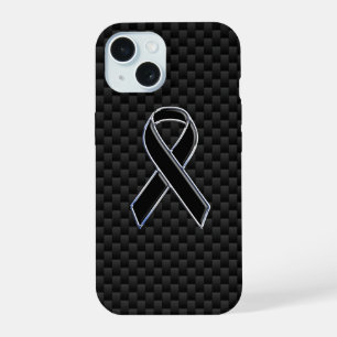 Chrome Style Black Ribbon Awareness Carbon Fibre iPhone 15 Hülle