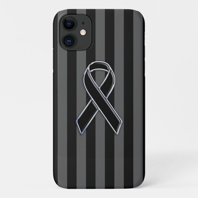 Chrome Style Black Ribbon Awareness Case-Mate iPhone Hülle (Rückseite)