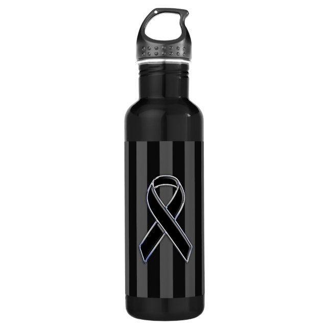 Chrome Style Black Ribbon Awareness Edelstahlflasche (Vorderseite)