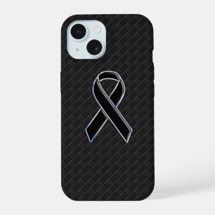 Chrome Style Black Ribbon Awareness iPhone 15 Hülle