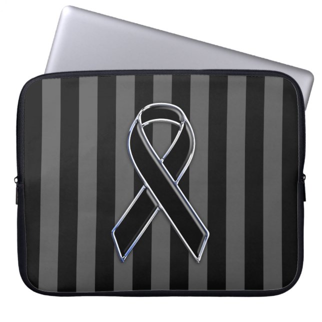 Chrome Style Black Ribbon Awareness Laptopschutzhülle (Vorderseite)