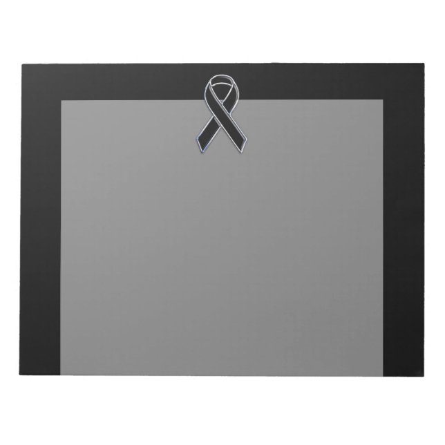 Chrome Style Black Ribbon Awareness on Black Notizblock (Vorderseite)