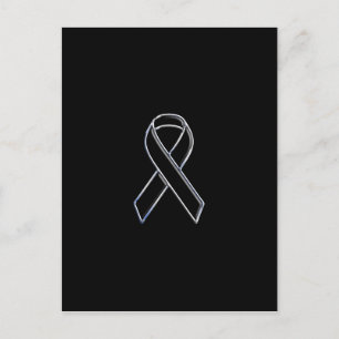 Chrome Style Black Ribbon Awareness on Black Postkarte