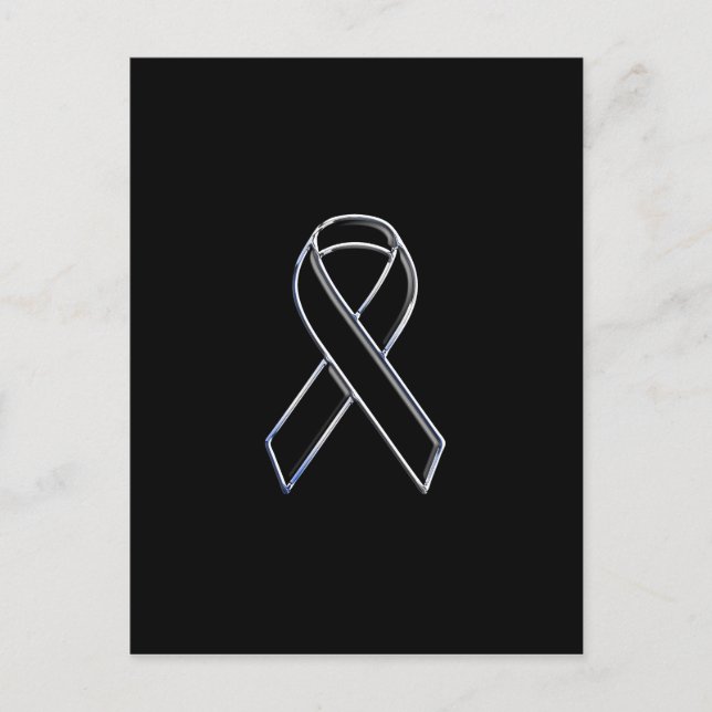 Chrome Style Black Ribbon Awareness on Black Postkarte (Vorderseite)