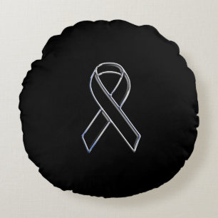 Chrome Style Black Ribbon Awareness on Black Rundes Kissen