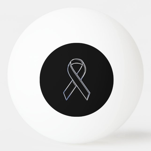Chrome Style Black Ribbon Awareness on Black Tischtennisball (Vorderseite)