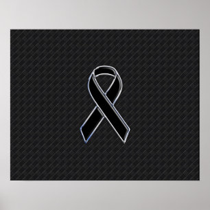 Chrome Style Black Ribbon Awareness Poster