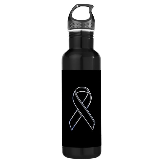 Chrome Style Black Ribbon Awareness Trinkflasche (Vorderseite)