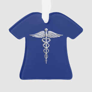 Chrome Style Caduceus Medical Symbol auf Navy Blue Ornament
