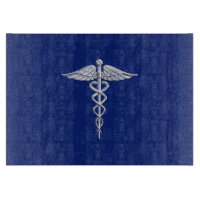Chrome Style Caduceus Medical Symbol auf Navy Blue