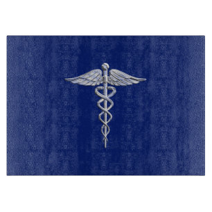 Chrome Style Caduceus Medical Symbol auf Navy Blue Schneidebrett