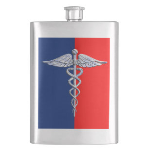 Chrome Style Caduceus Medical Symbol League Flachmann