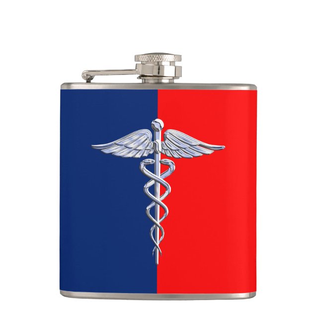 Chrome Style Caduceus Medical Symbol League Flachmann (Vorderseite)