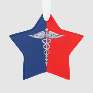 Chrome Style Caduceus Medical Symbol League Ornament