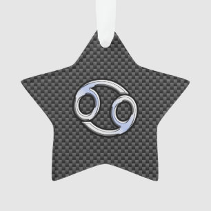Chrome Style Cancer Zodiac Sign Carbon Fibre Print Ornament
