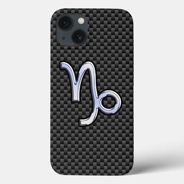 Chrome Style Capricorn Symbol auf Carbon Fibre Case-Mate iPhone Hülle (Rückseite)