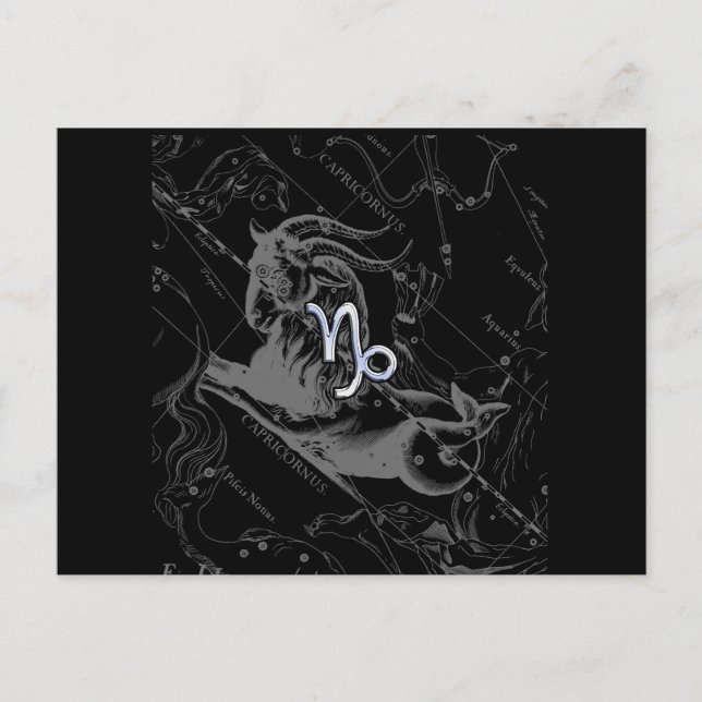 Chrome Style Capricorn Zodiac-Zeichen auf Hevelius Postkarte (Vorderseite)