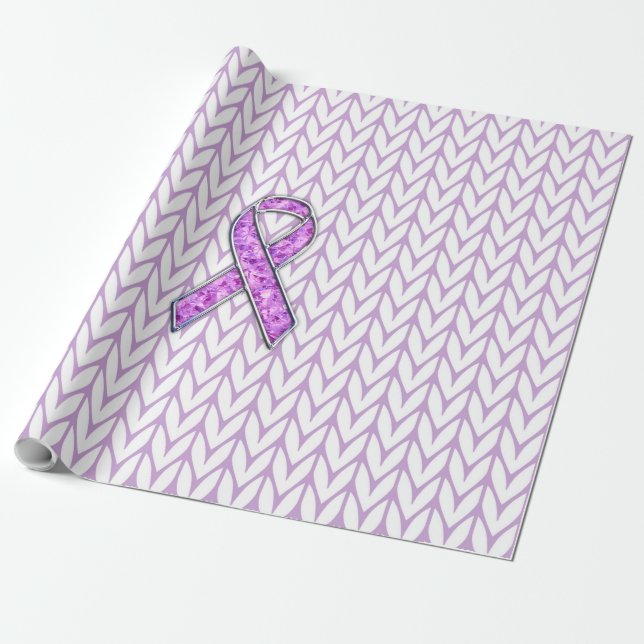 Chrome Style Crystal Pink Ribbon Awareness Strick Geschenkpapier (Ungerollt)
