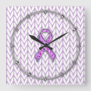 Chrome Style Crystal Pink Ribbon Awareness Strick Quadratische Wanduhr