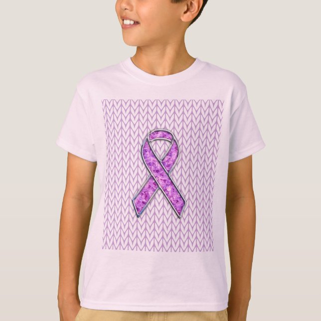 Chrome Style Crystal Pink Ribbon Awareness Strick T-Shirt (Vorderseite)