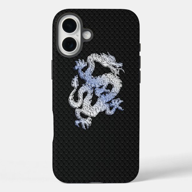 Chrome Style Dragon auf Black Snake Skin Print Case-Mate iPhone Hülle (Rückseite)