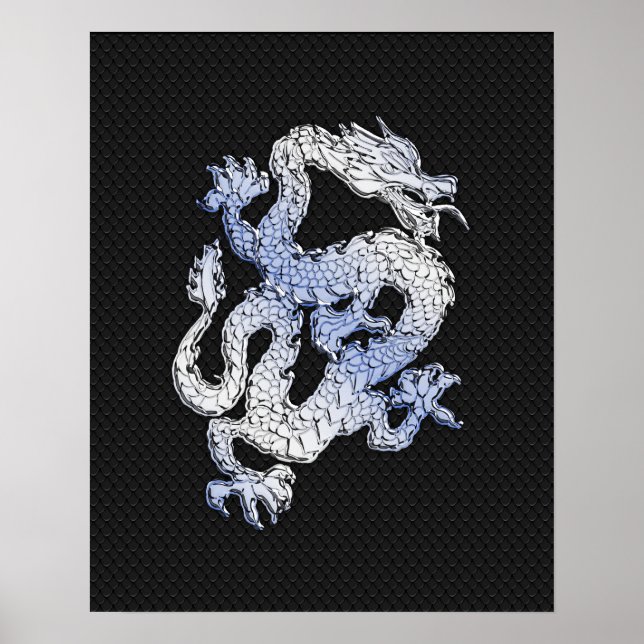 Chrome Style Dragon auf Black Snake Skin Print Poster (Vorne)