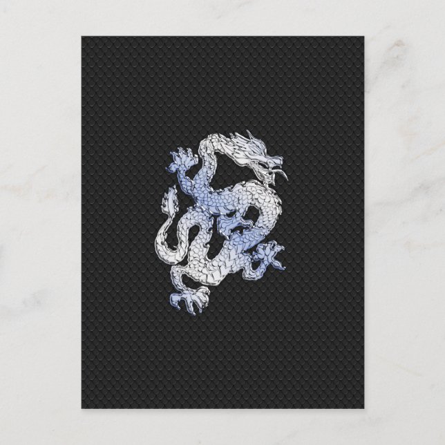 Chrome Style Dragon auf Black Snake Skin Print Postkarte (Vorderseite)