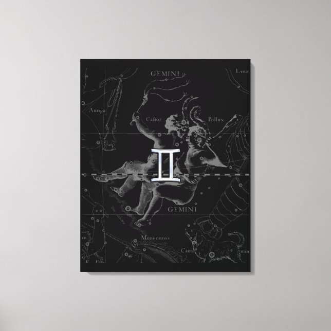 Chrome Style Gemini Zodiac-Zeichen auf Hevelius Leinwanddruck (Vorderseite)