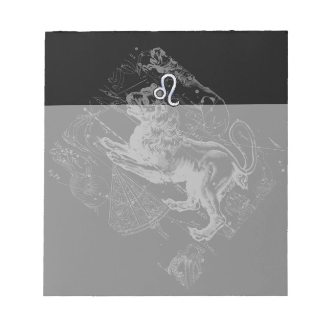 Chrome Style Leo Zodiac Karte Hevelius 1690 Notizblock (Vorderseite)