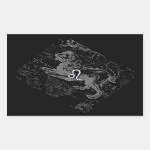 Chrome Style Leo Zodiac Karte Hevelius 1690 Rechteckiger Aufkleber
