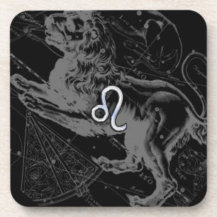 Chrome Style Leo Zodiac Sign auf Hevelius Untersetzer