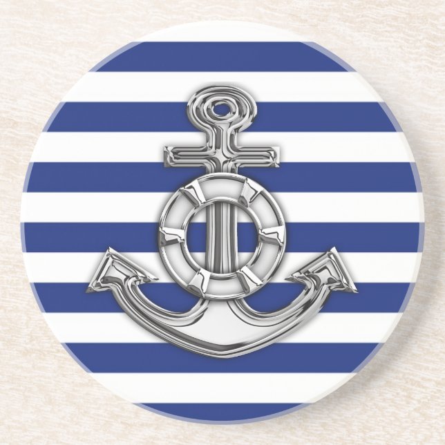 Chrome Style Lifesaver auf nautischen Streifen Untersetzer (Vorne)