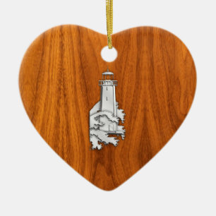 Chrome Style Lighthouse auf Teak Wood Deco Keramik Ornament