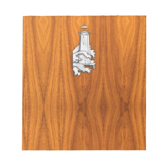 Chrome Style Lighthouse auf Teak Wood Deco Notizblock (Vorderseite)