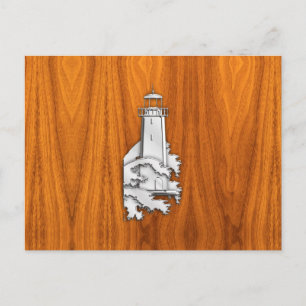 Chrome Style Lighthouse auf Teak Wood Deco Postkarte