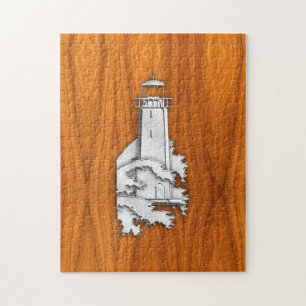 Chrome Style Lighthouse auf Teak Wood Deco Puzzle