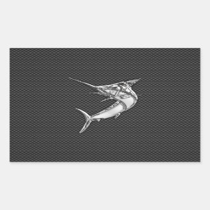 Chrome Style Marlin auf Carbon Fibre Rechteckiger Aufkleber