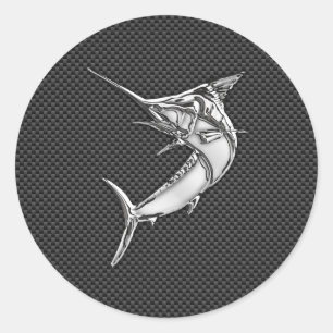 Chrome Style Marlin auf Carbon Fibre Runder Aufkleber