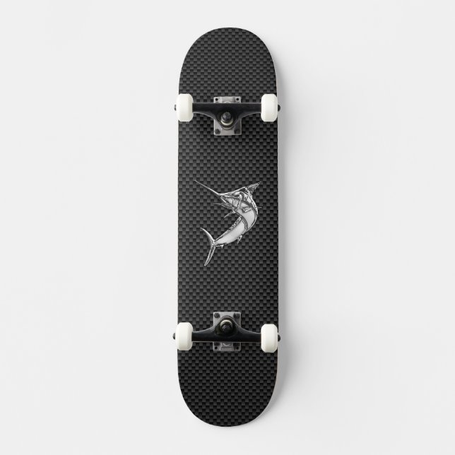 Chrome Style Marlin auf Carbon Fibre Skateboard (Vorderseite)