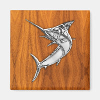Chrome Style Marlin on Teak Wood Decor