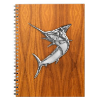 Chrome Style Marlin on Teak Wood Decor